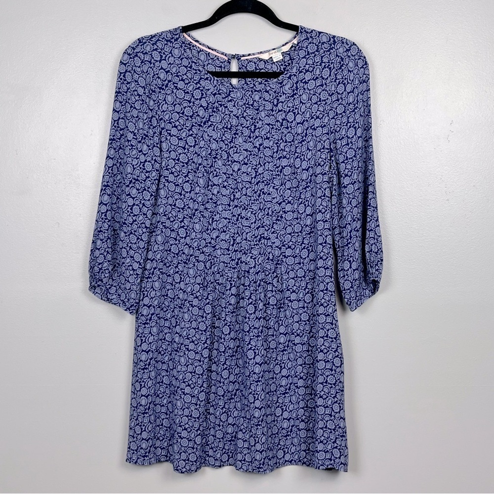 Boden women’s blue on blue floral 3/4 sleeve tunic length blouse top, US 8.